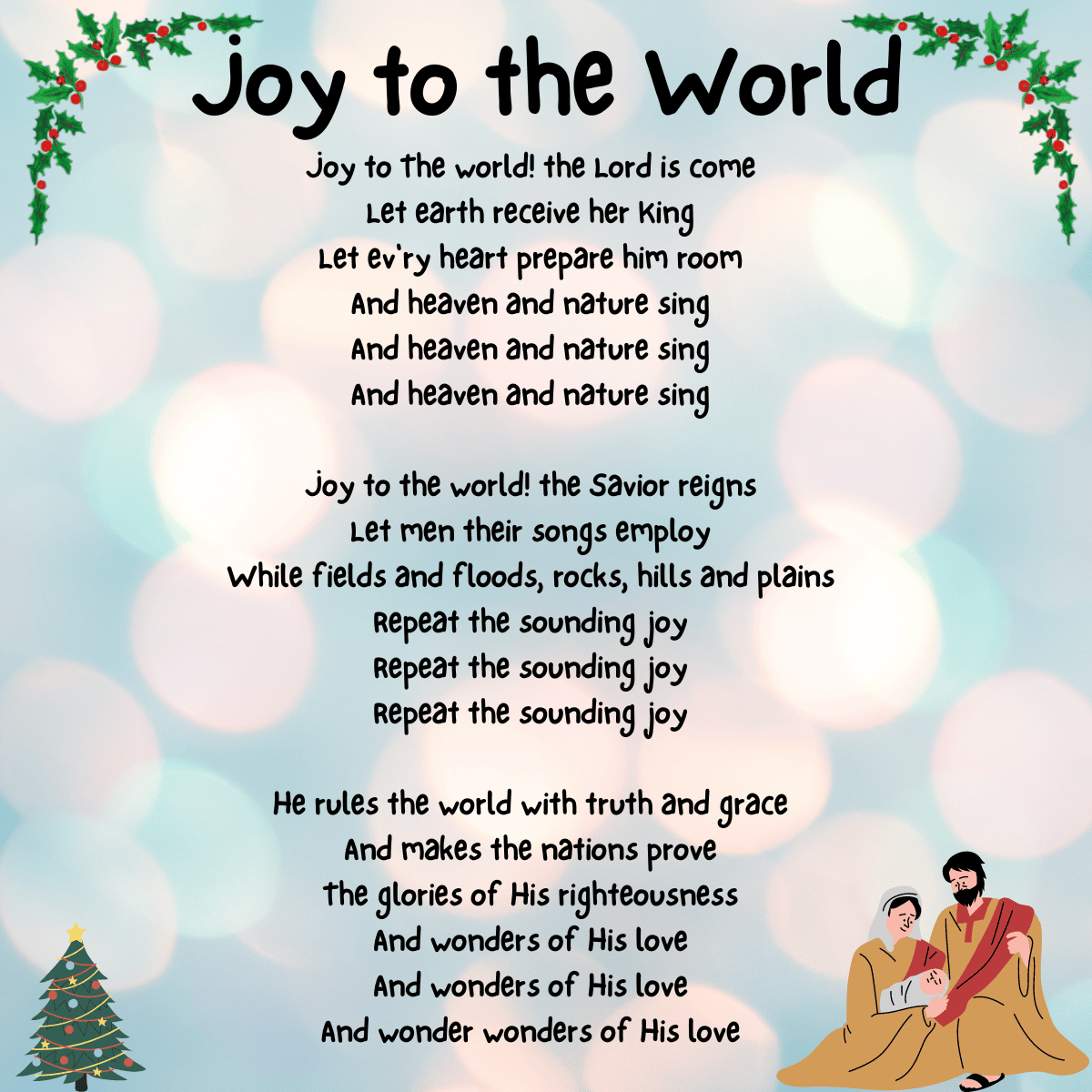 joy to the world song (printable, origins, and lyrics)